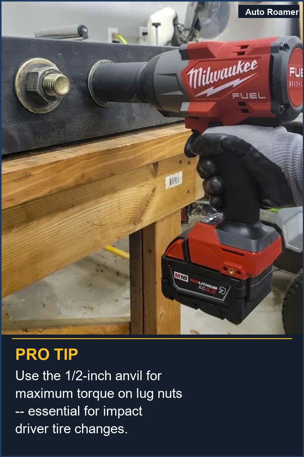 Use the 1/2-inch anvil for maximum torque on lug nuts -- essential for impact driver tire changes.