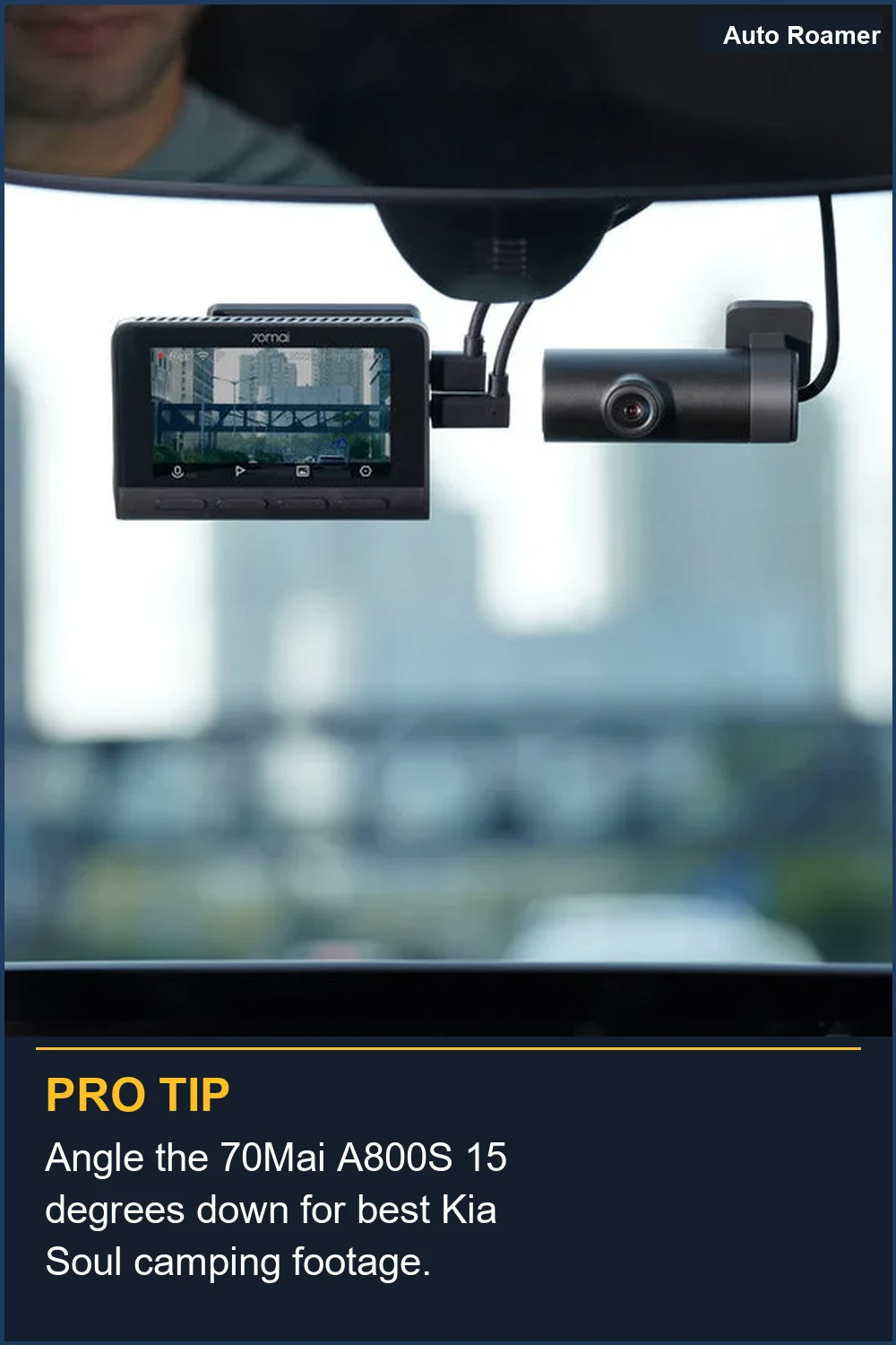 Angle the 70Mai A800S 15 degrees down for best Kia Soul camping footage.