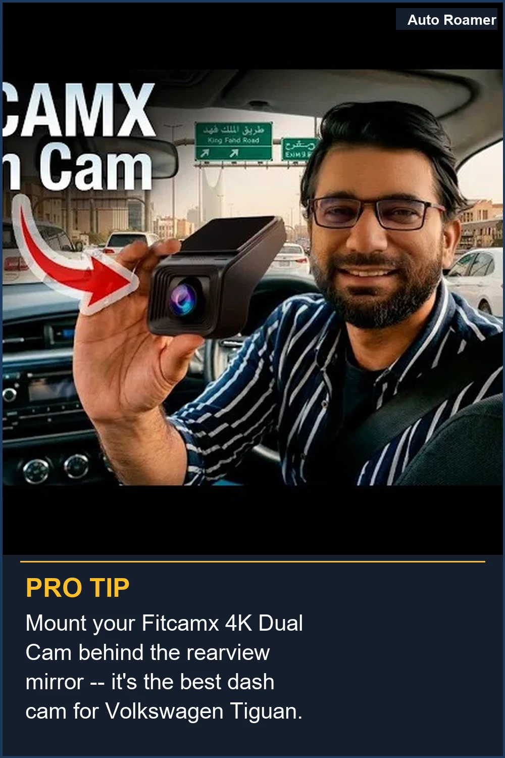 Mount your Fitcamx 4K Dual Cam behind the rearview mirror -- it's the best dash cam for Volkswagen Tiguan.