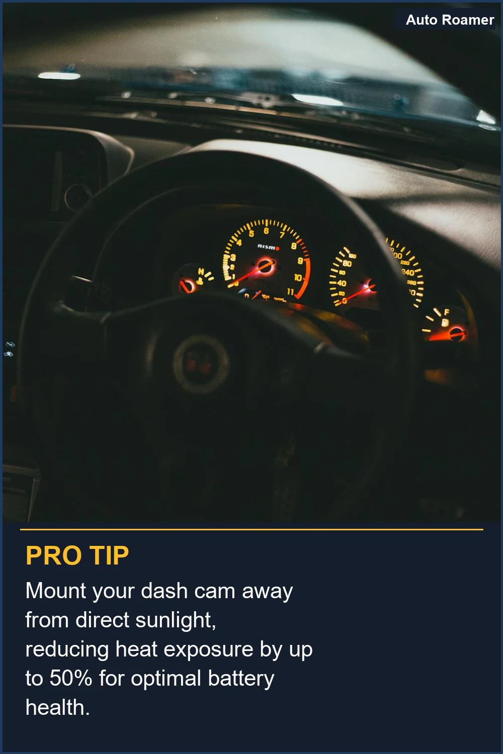Mount your dash cam away from direct sunlight, reducing heat exposure by up to 50% for optimal battery health.