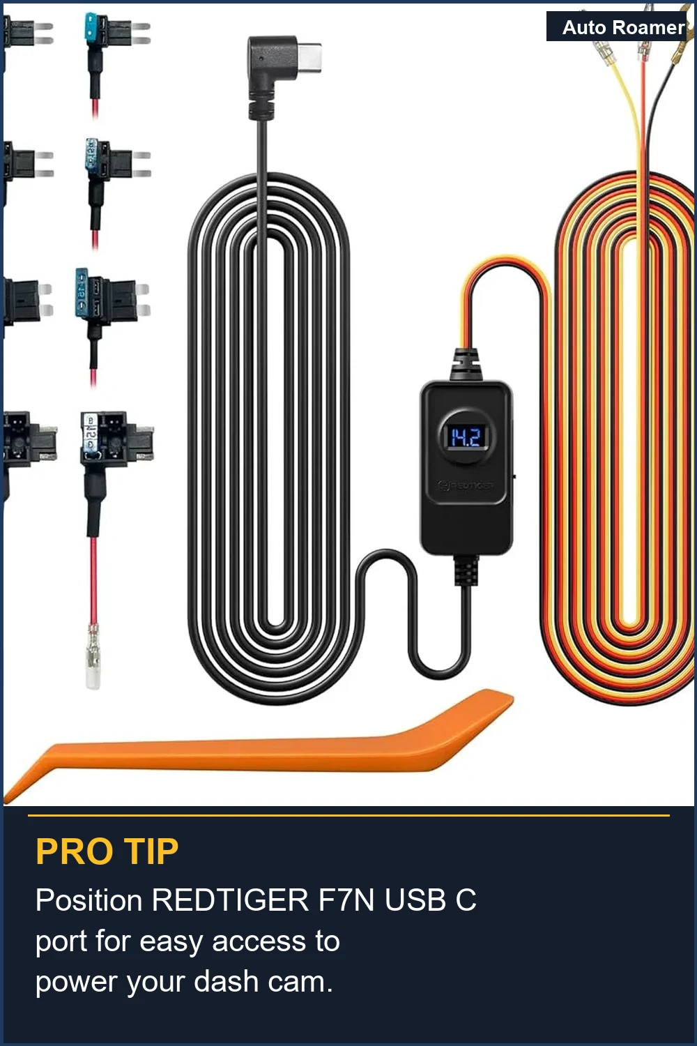 Position REDTIGER F7N USB C port for easy access to power your dash cam.