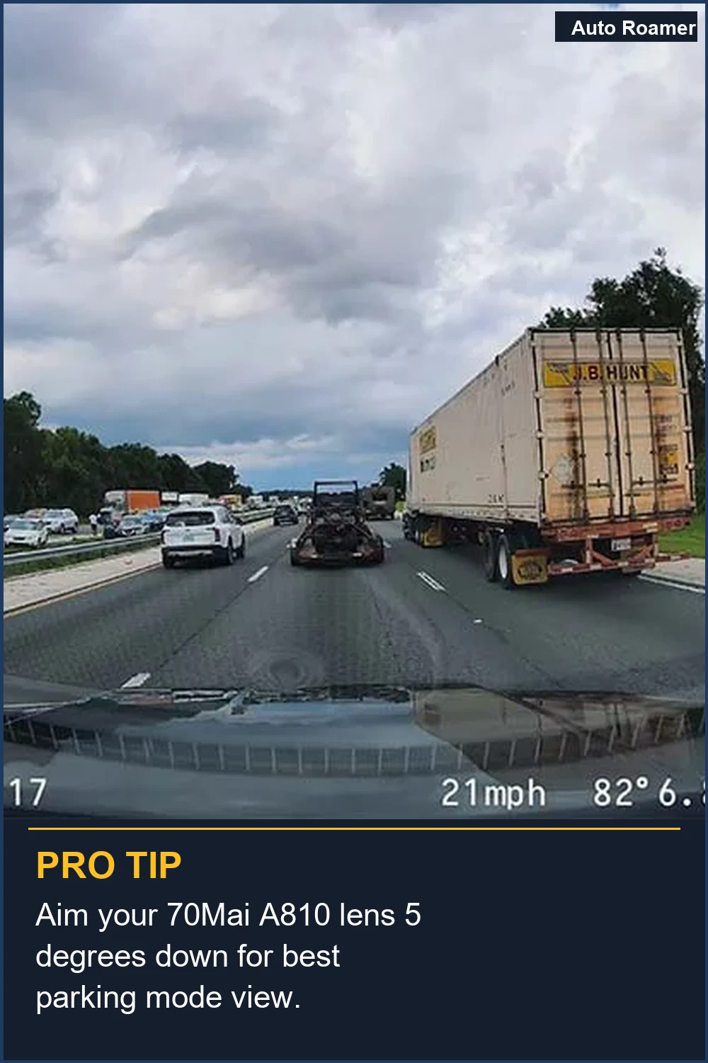 Apunta la lente de tu 70Mai A810 5 grados hacia abajo para la mejor vista del modo aparcamiento.