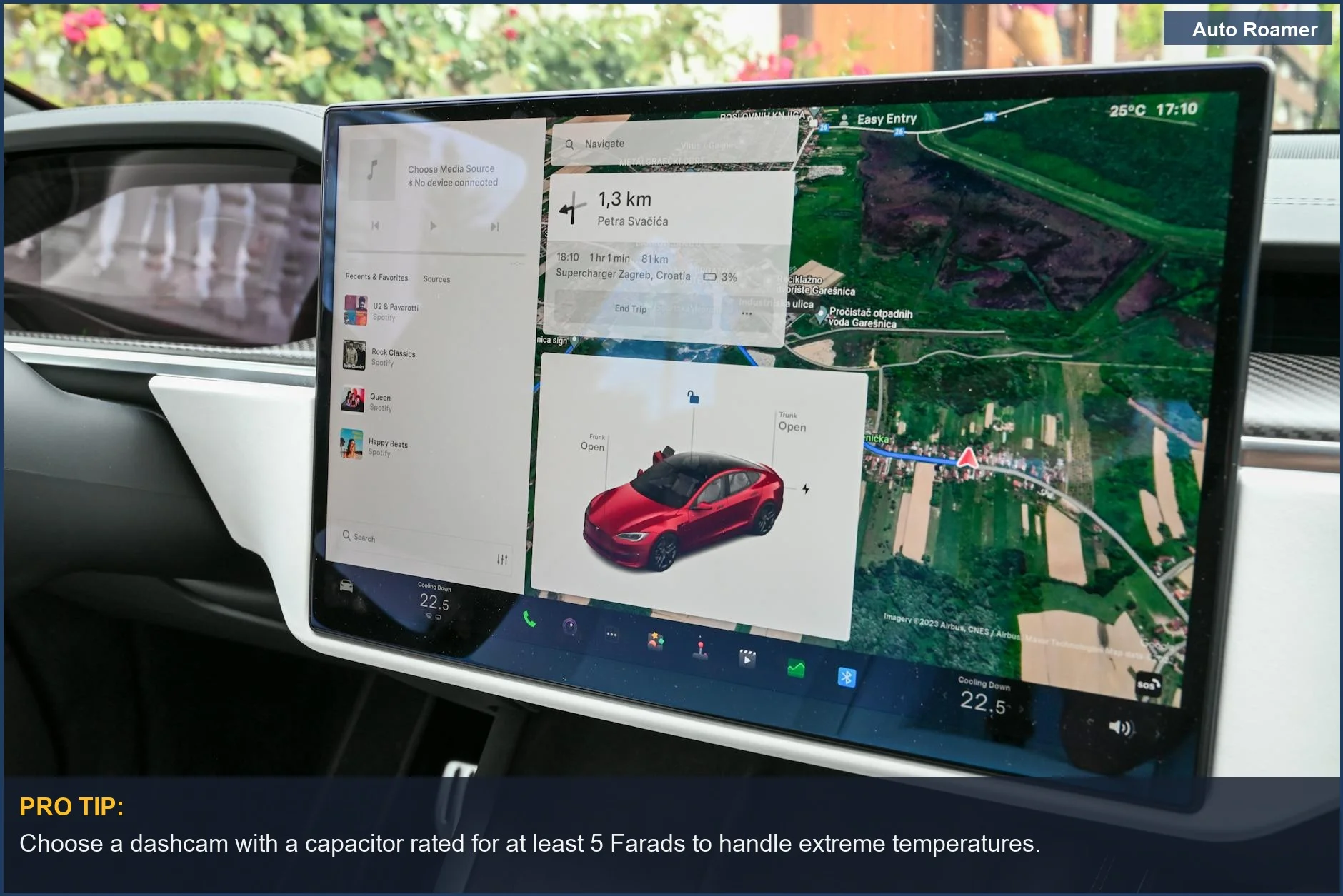High-tech car interior with navigation touchscreen, ideal for dashcam installation.
