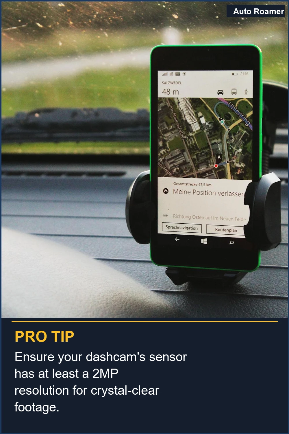 Ensure your dashcam's sensor has at least a 2MP resolution for crystal-clear footage.