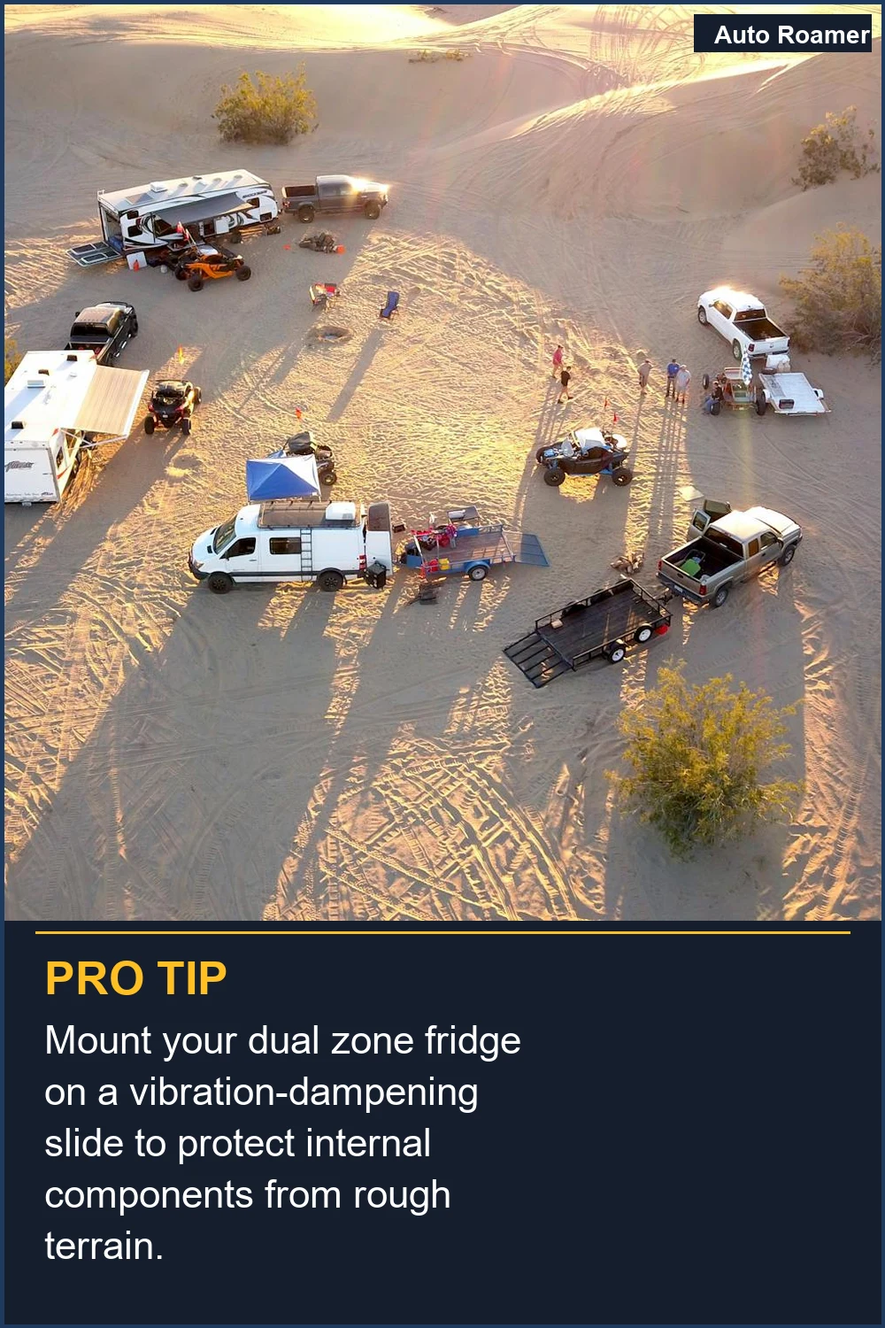 Mount your dual zone fridge on a vibration-dampening slide to protect internal components from rough terrain.