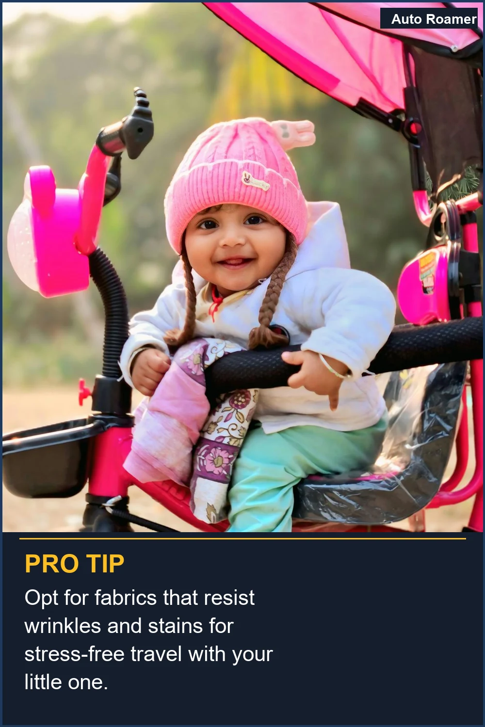 Opt for fabrics that resist wrinkles and stains for stress-free travel with your little one.