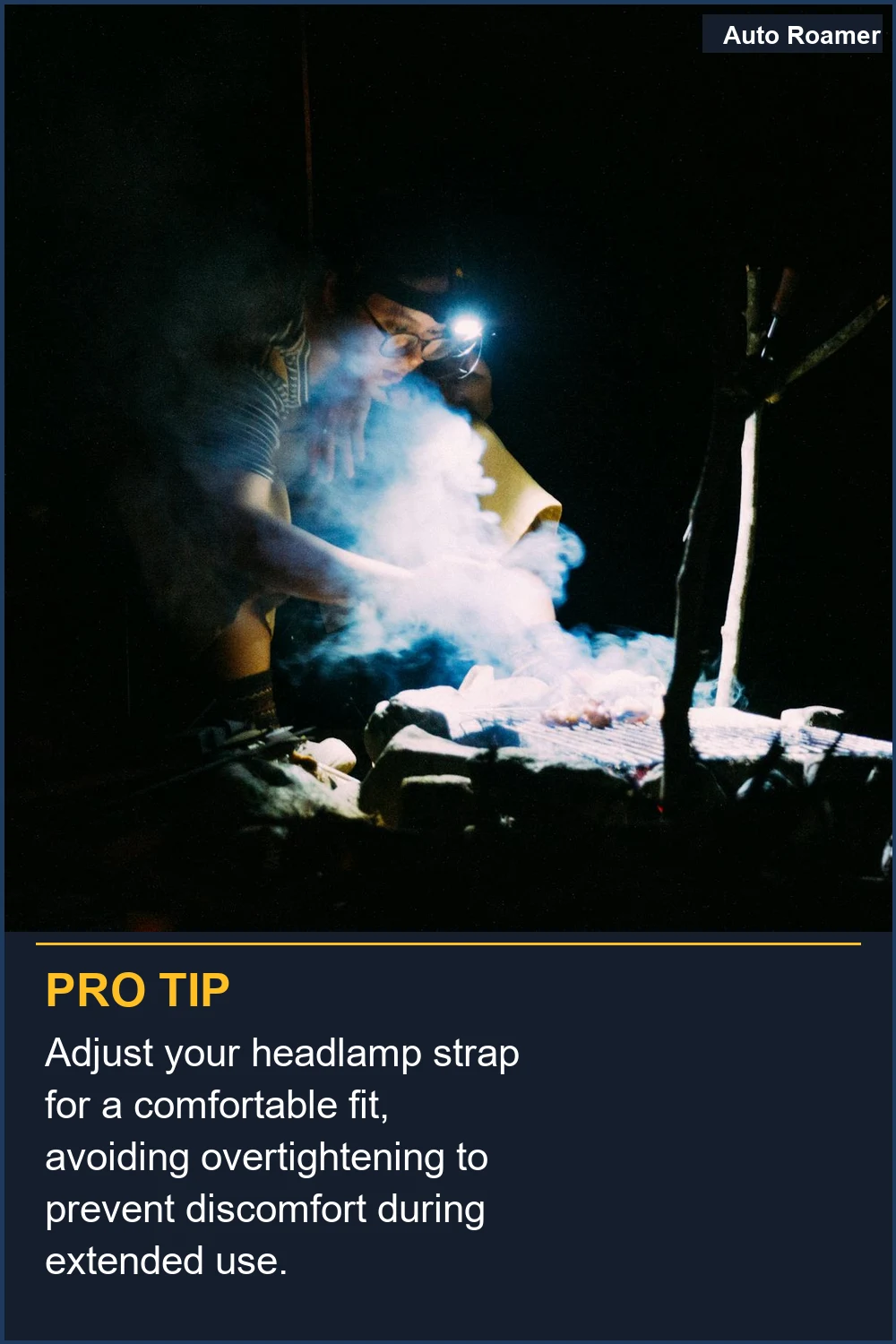 Adjust your headlamp strap for a comfortable fit, avoiding overtightening to prevent discomfort during extended use.