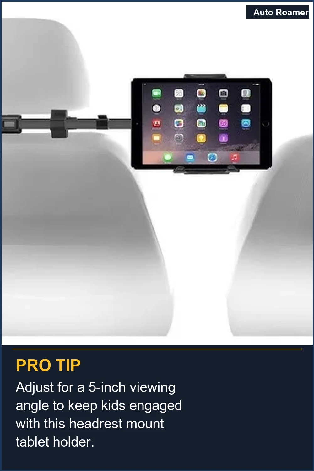 Adjust for a 5-inch viewing angle to keep kids engaged with this headrest mount tablet holder.