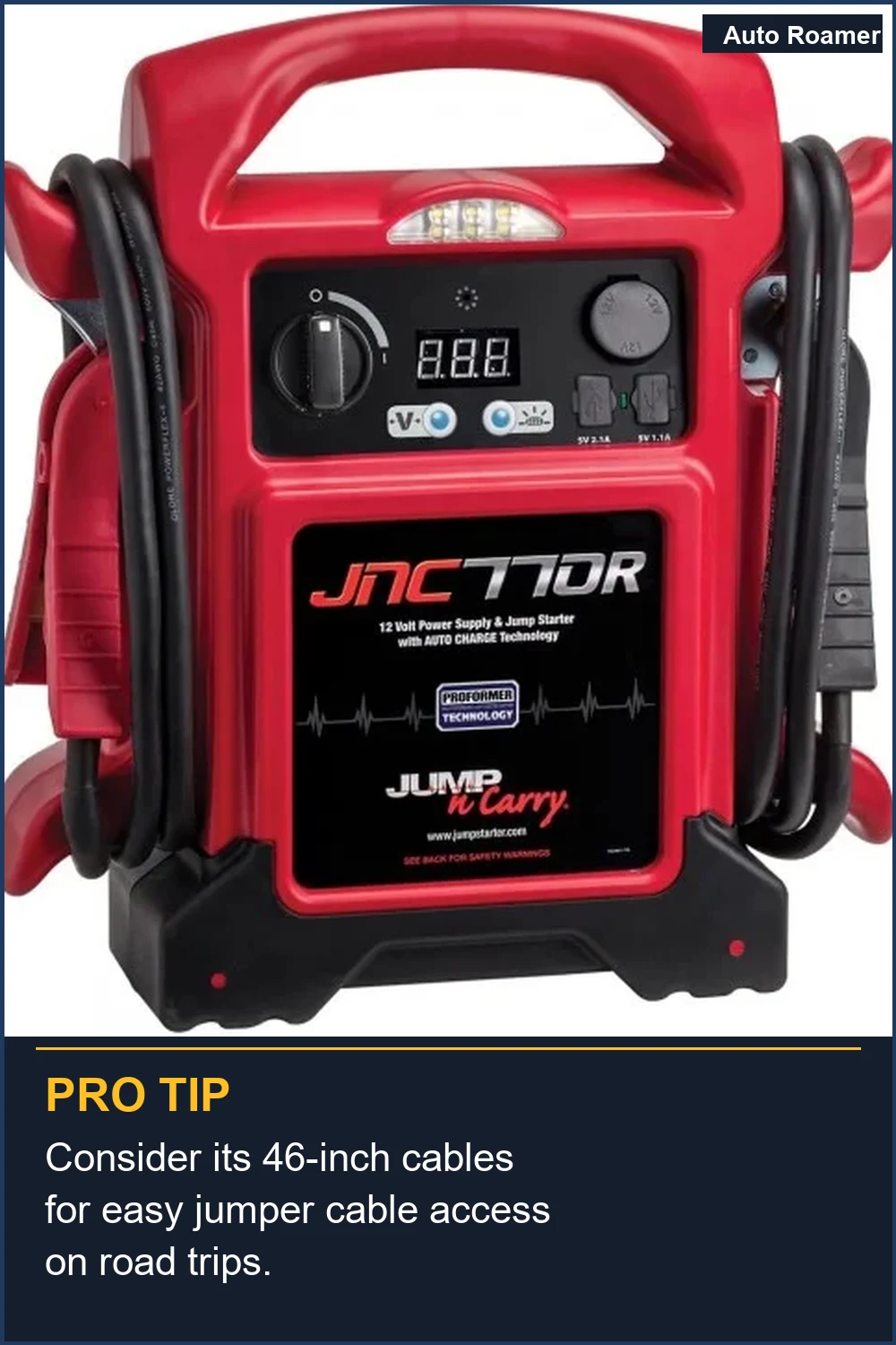 Consider its 46-inch cables for easy jumper cable access on road trips.