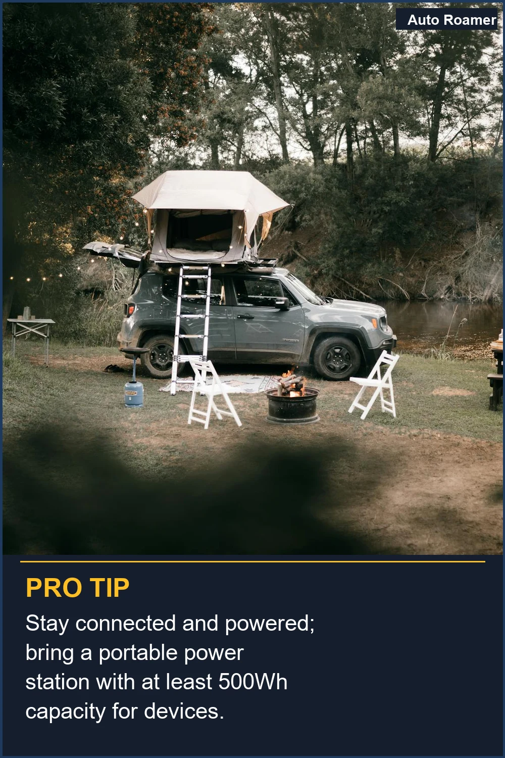 Stay connected and powered; bring a portable power station with at least 500Wh capacity for devices.