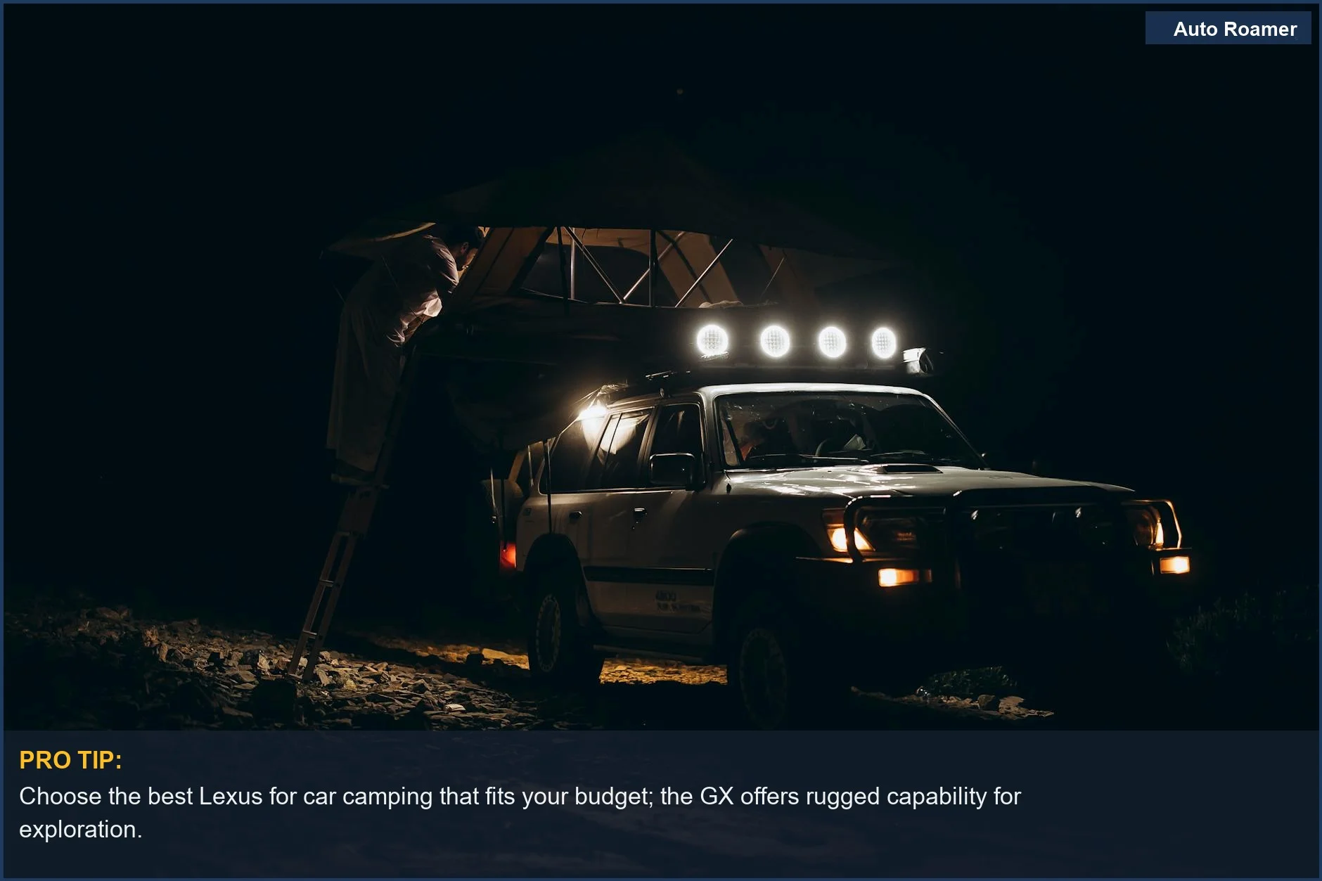 Off-road Lexus GX parked under stars for cozy car camping in Oman.