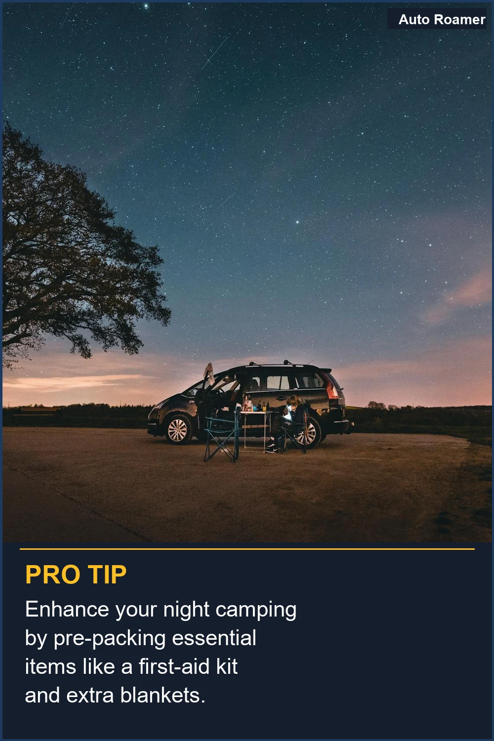 Mejora tu camping nocturno empacando previamente artículos esenciales como un botiquín de primeros auxilios y mantas adicionales.