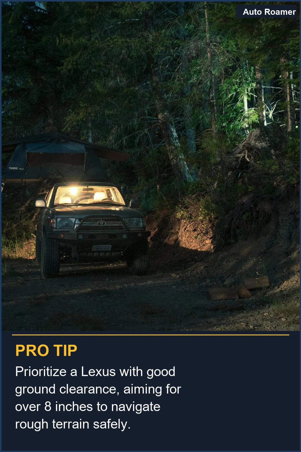 Prioriza un Lexus con buena distancia al suelo, apuntando a más de 8 pulgadas para navegar por terrenos difíciles de manera segura.