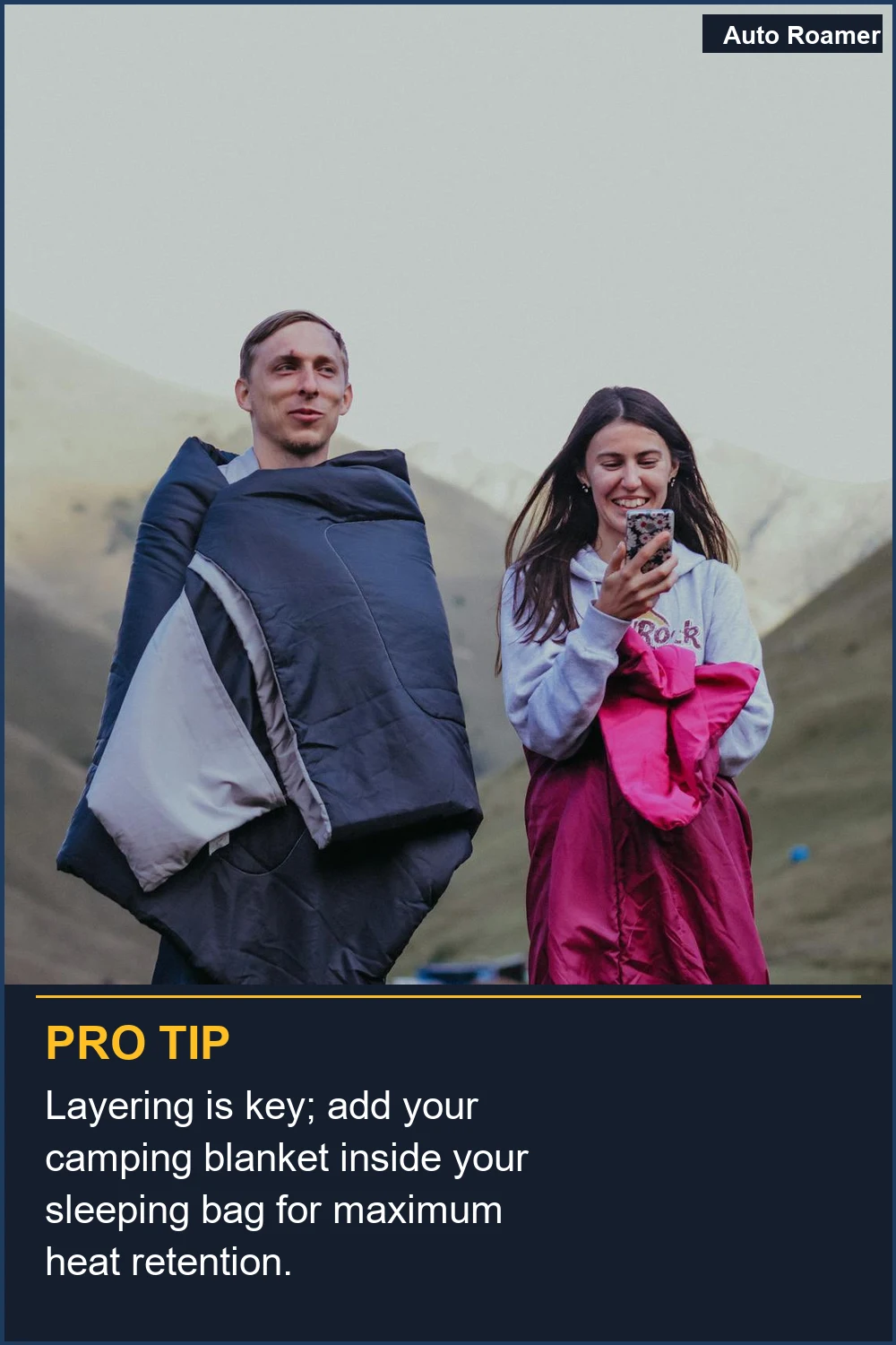 Layering is key; add your camping blanket inside your sleeping bag for maximum heat retention.