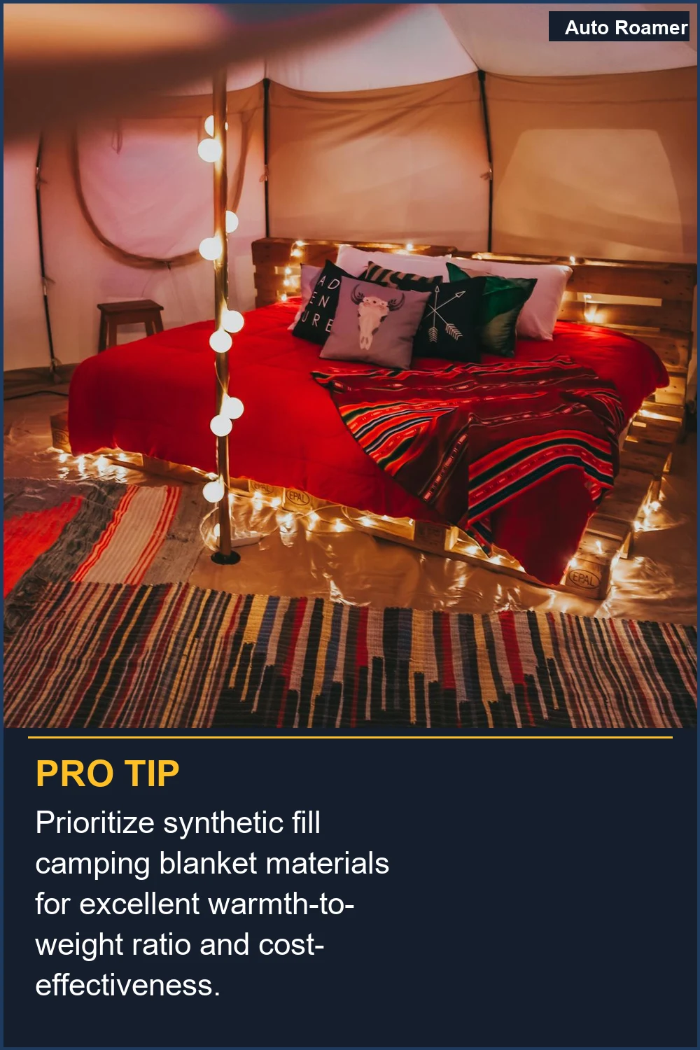 Prioritize synthetic fill camping blanket materials for excellent warmth-to-weight ratio and cost-effectiveness.