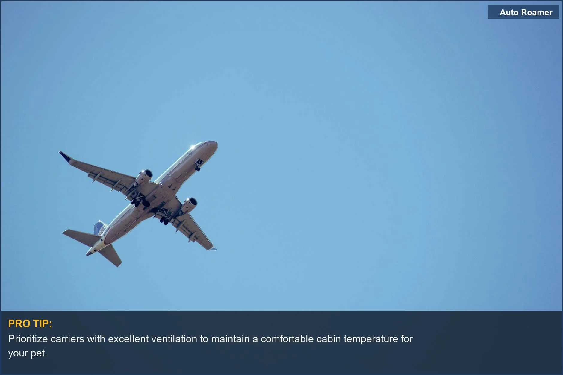 Commercial airplane flying high in a clear blue sky, symbolizing air travel.
