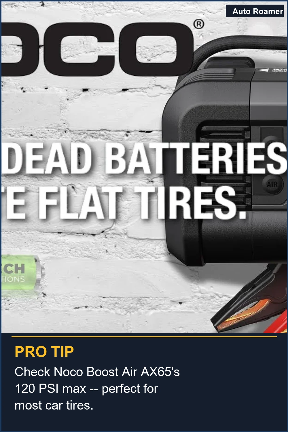 Check Noco Boost Air AX65's 120 PSI max -- perfect for most car tires.