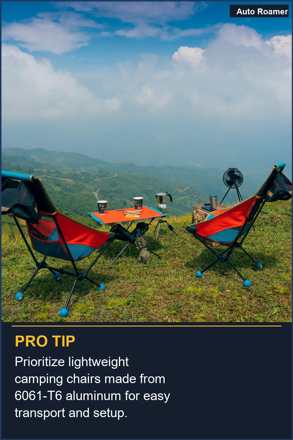 Prioritize lightweight camping chairs made from 6061-T6 aluminum for easy transport and setup.