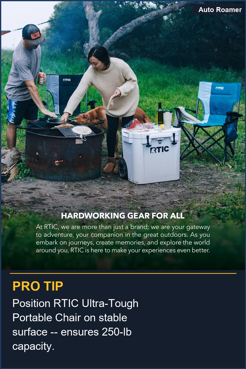 Position RTIC Ultra-Tough Portable Chair on stable surface -- ensures 250-lb capacity.