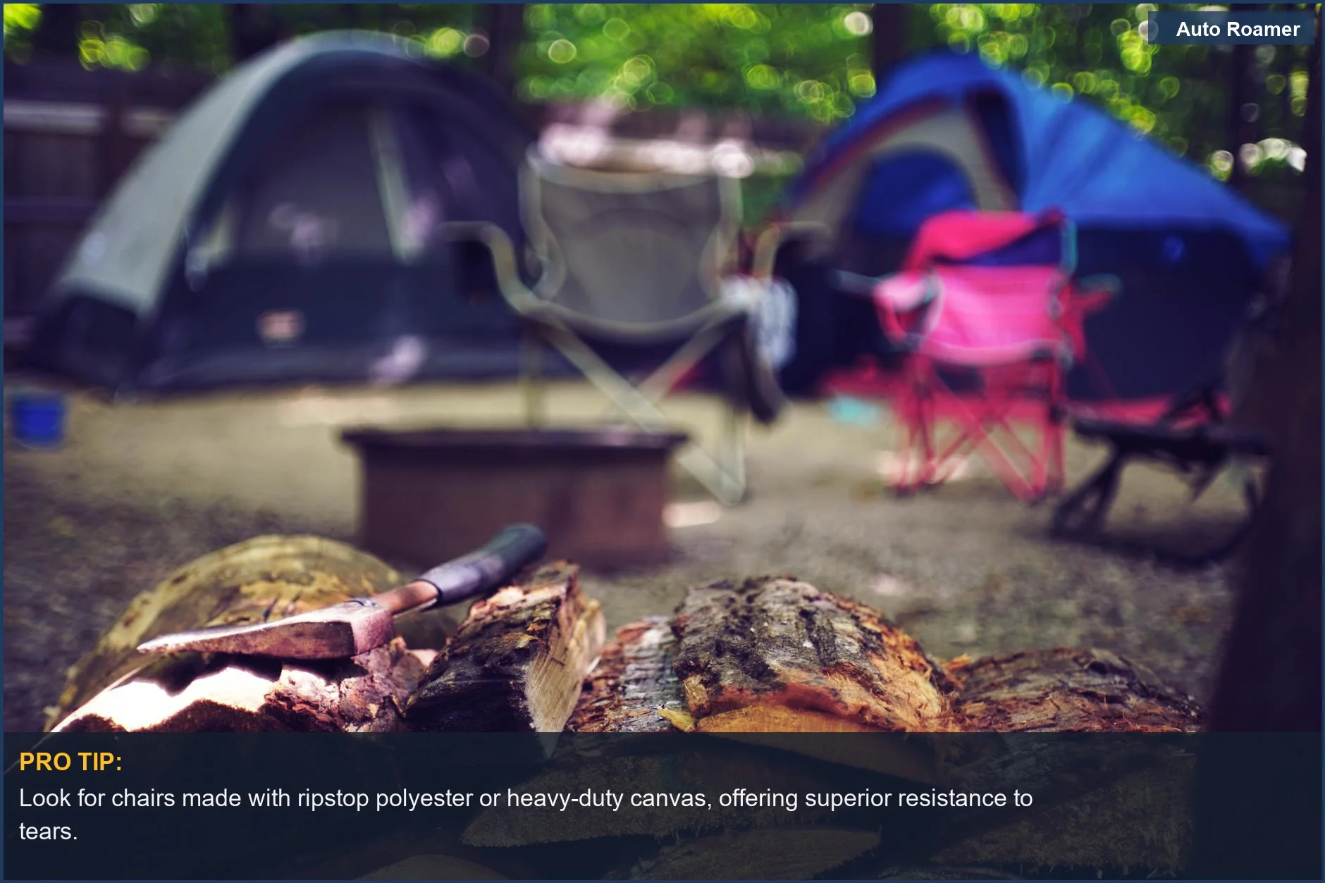 A peaceful campsite scene with tents and chairs, emphasizing durable, long-lasting choices for car camping.