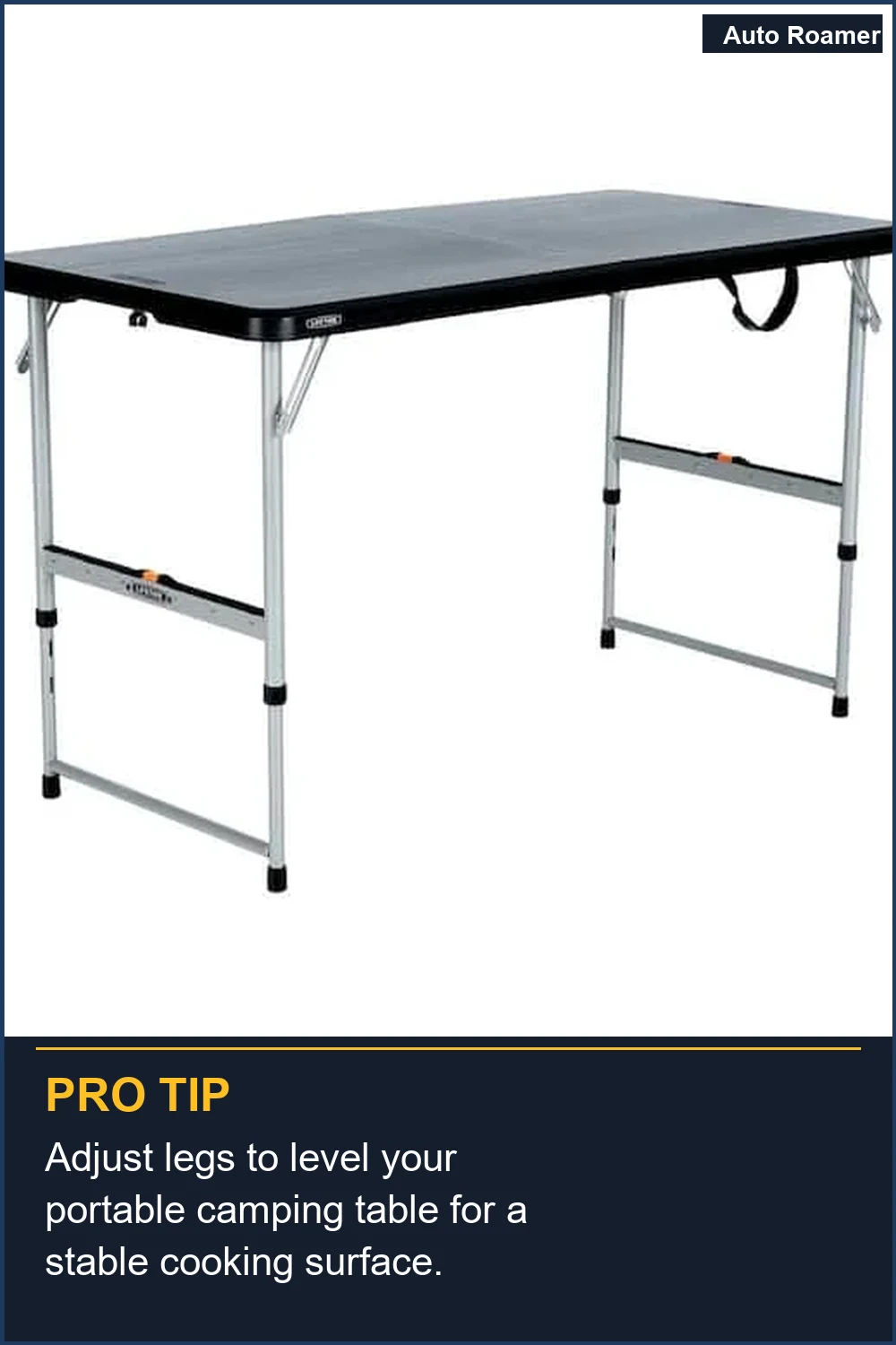Adjust legs to level your portable camping table for a stable cooking surface.