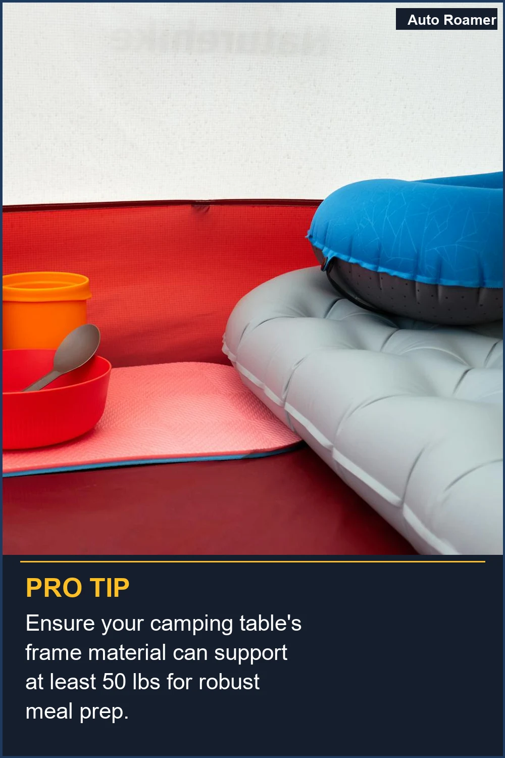 Ensure your camping table's frame material can support at least 50 lbs for robust meal prep.