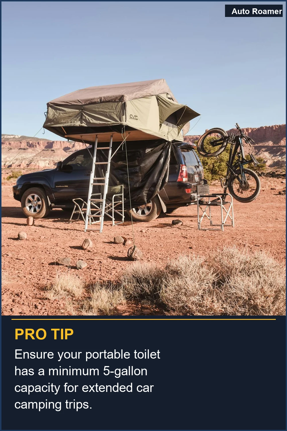 Ensure your portable toilet has a minimum 5-gallon capacity for extended car camping trips.