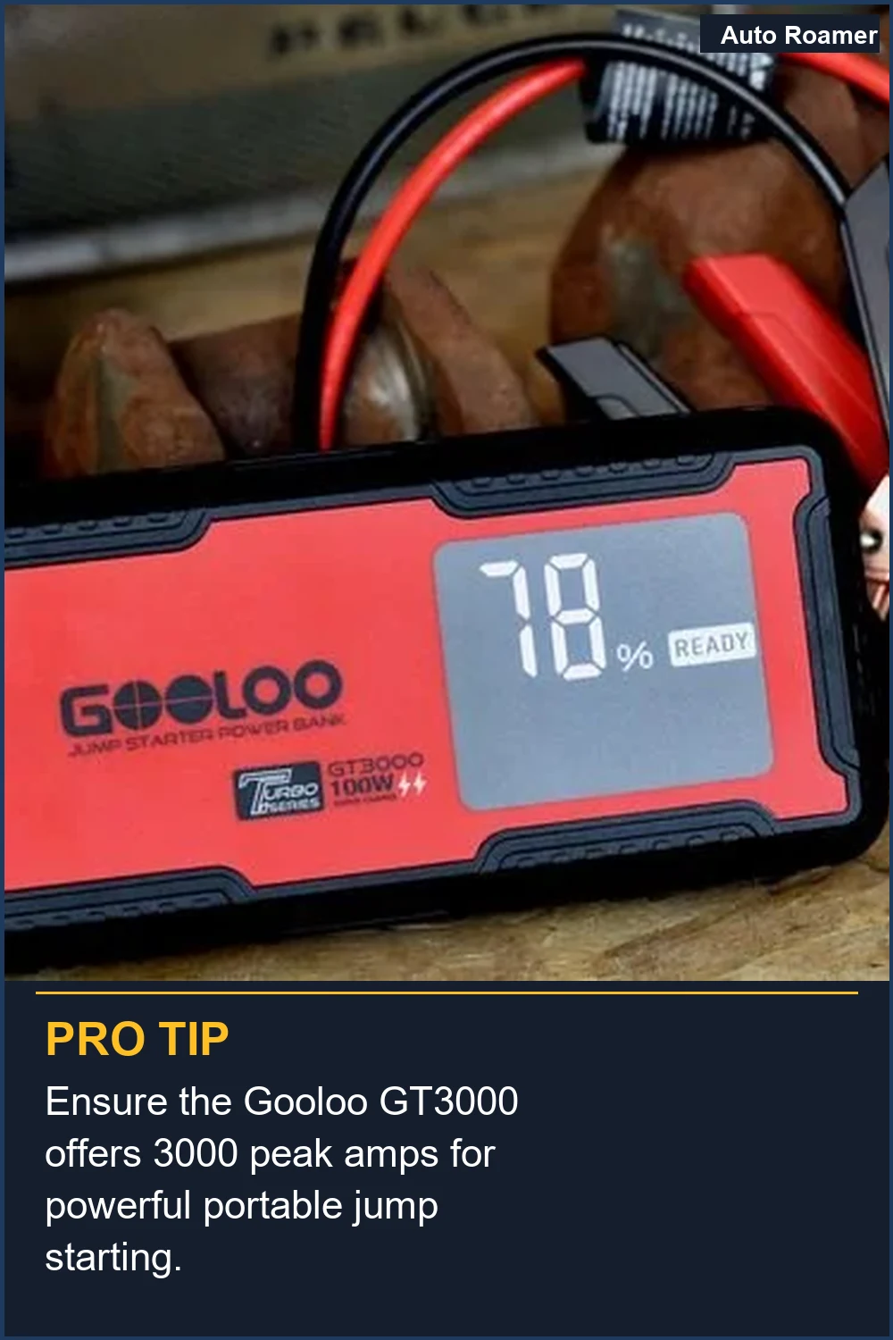 Ensure the Gooloo GT3000 offers 3000 peak amps for powerful portable jump starting.