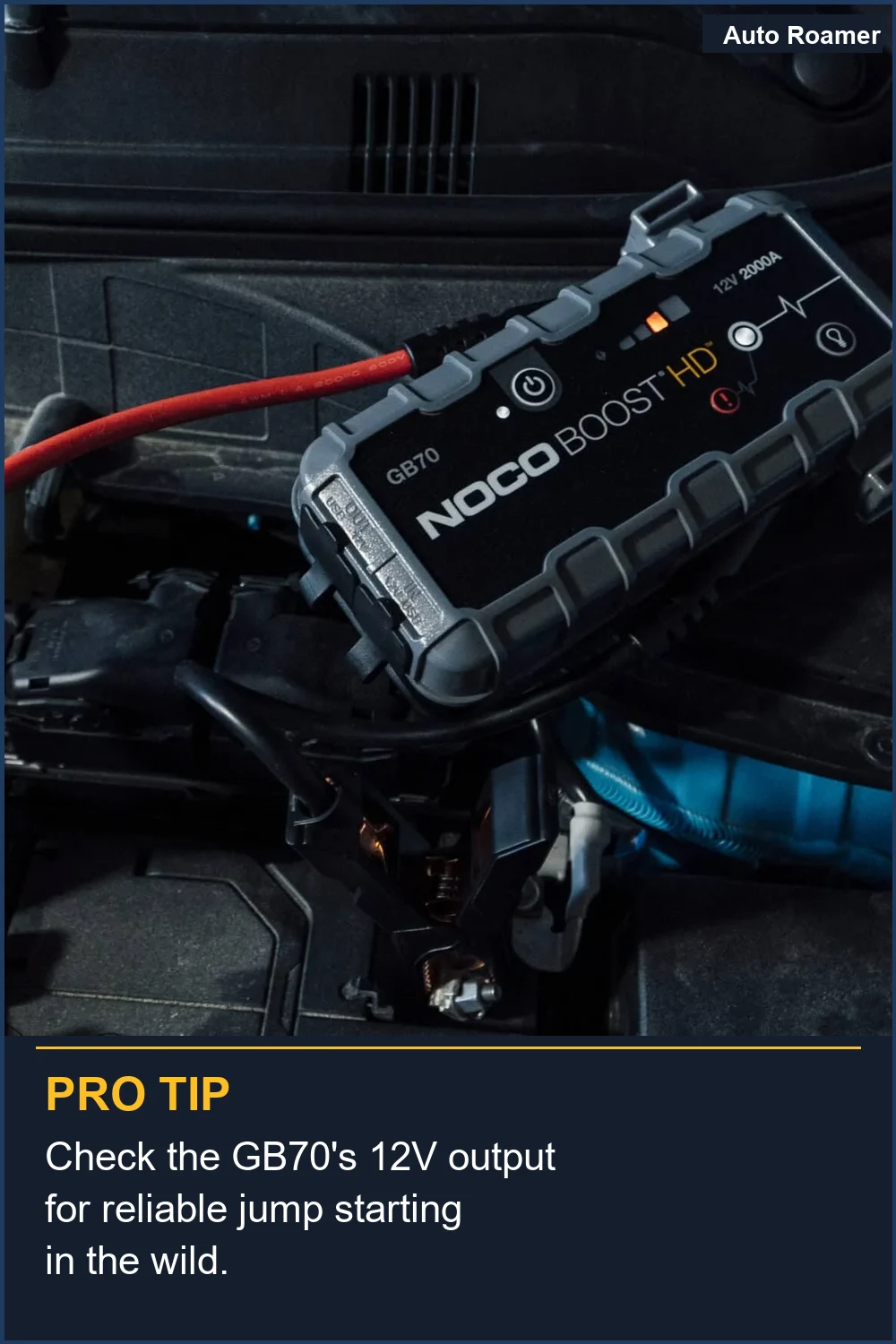 Check the GB70's 12V output for reliable jump starting in the wild.