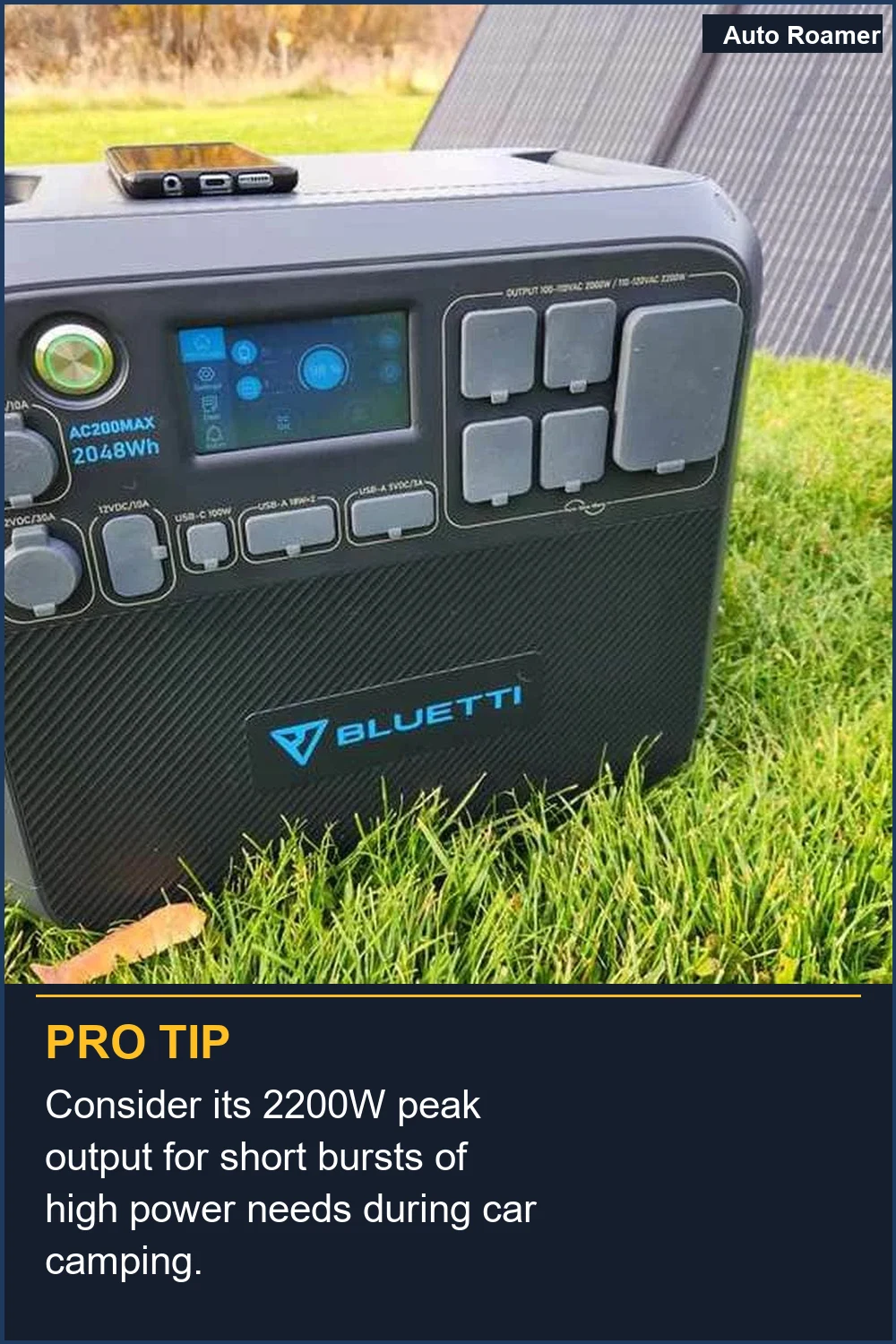 Consider its 2200W peak output for short bursts of high power needs during car camping.