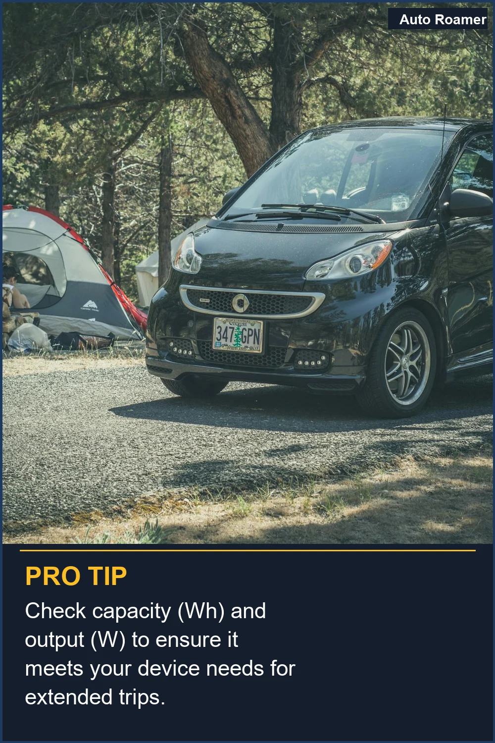 Check capacity (Wh) and output (W) to ensure it meets your device needs for extended trips.