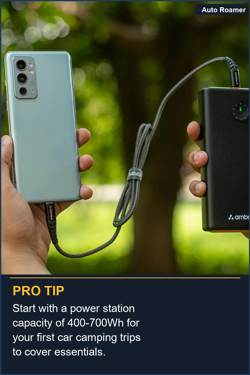 Start with a power station capacity of 400-700Wh for your first car camping trips to cover essentials.