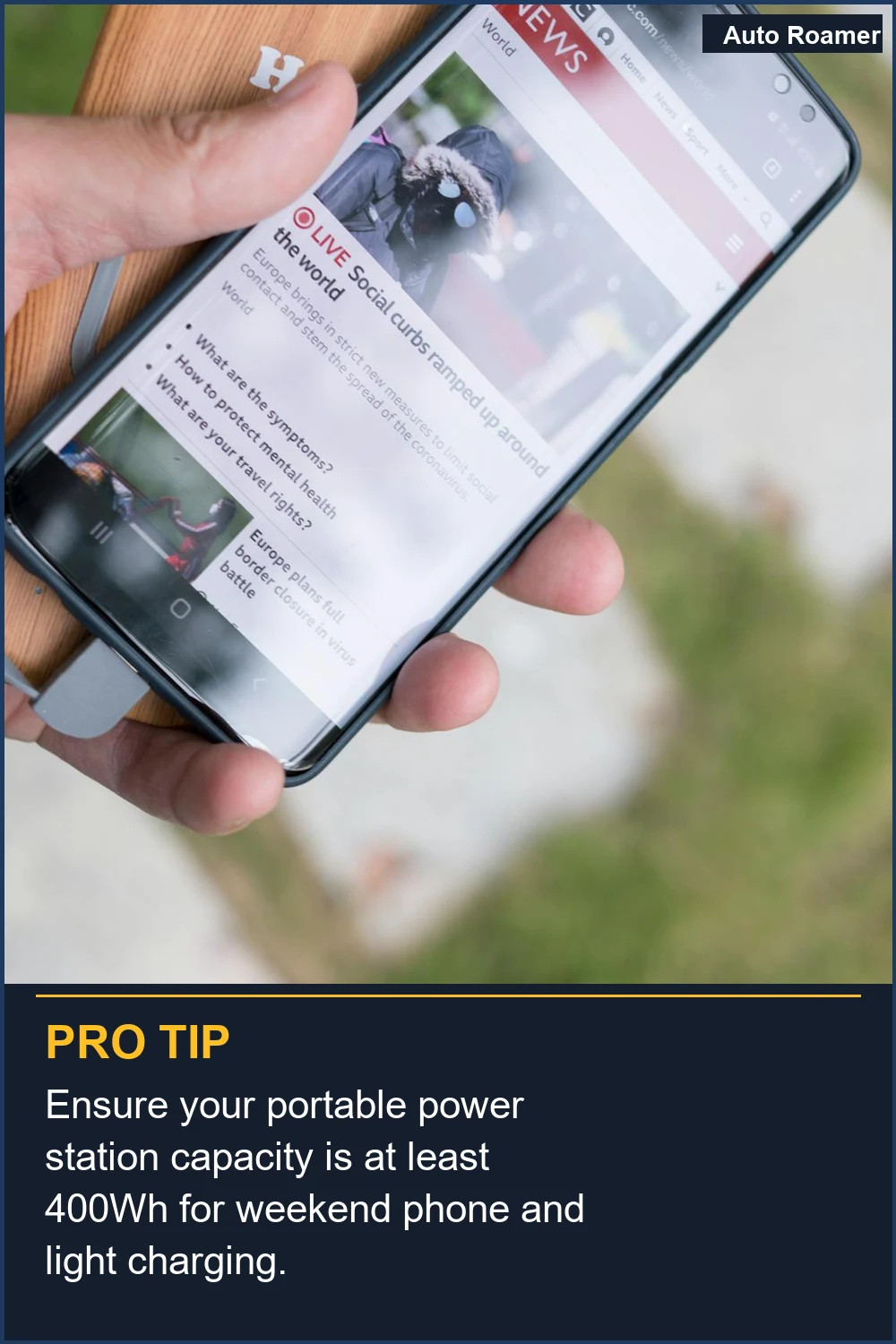 Ensure your portable power station capacity is at least 400Wh for weekend phone and light charging.