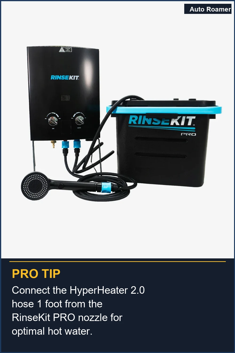 Connect the HyperHeater 2.0 hose 1 foot from the RinseKit PRO nozzle for optimal hot water.