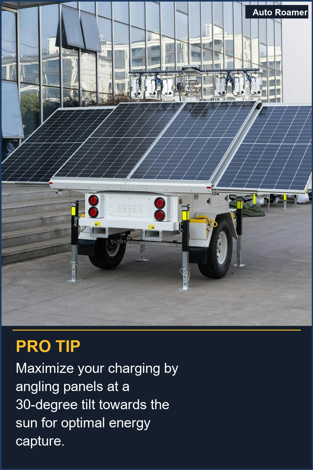 Maximize your charging by angling panels at a 30-degree tilt towards the sun for optimal energy capture.
