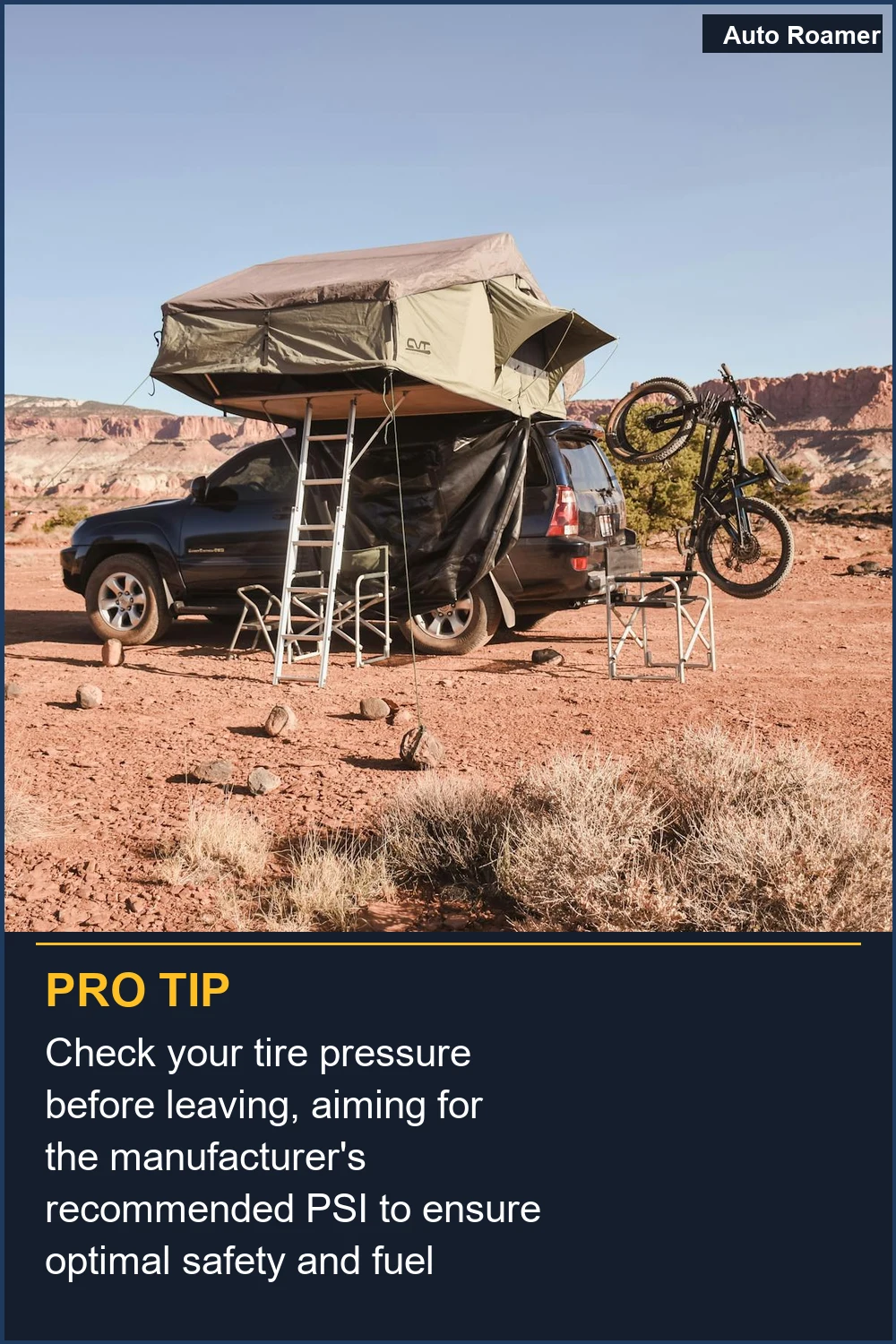 Check your tire pressure before leaving, aiming for the manufacturer's recommended PSI to ensure optimal safety and fuel efficiency.