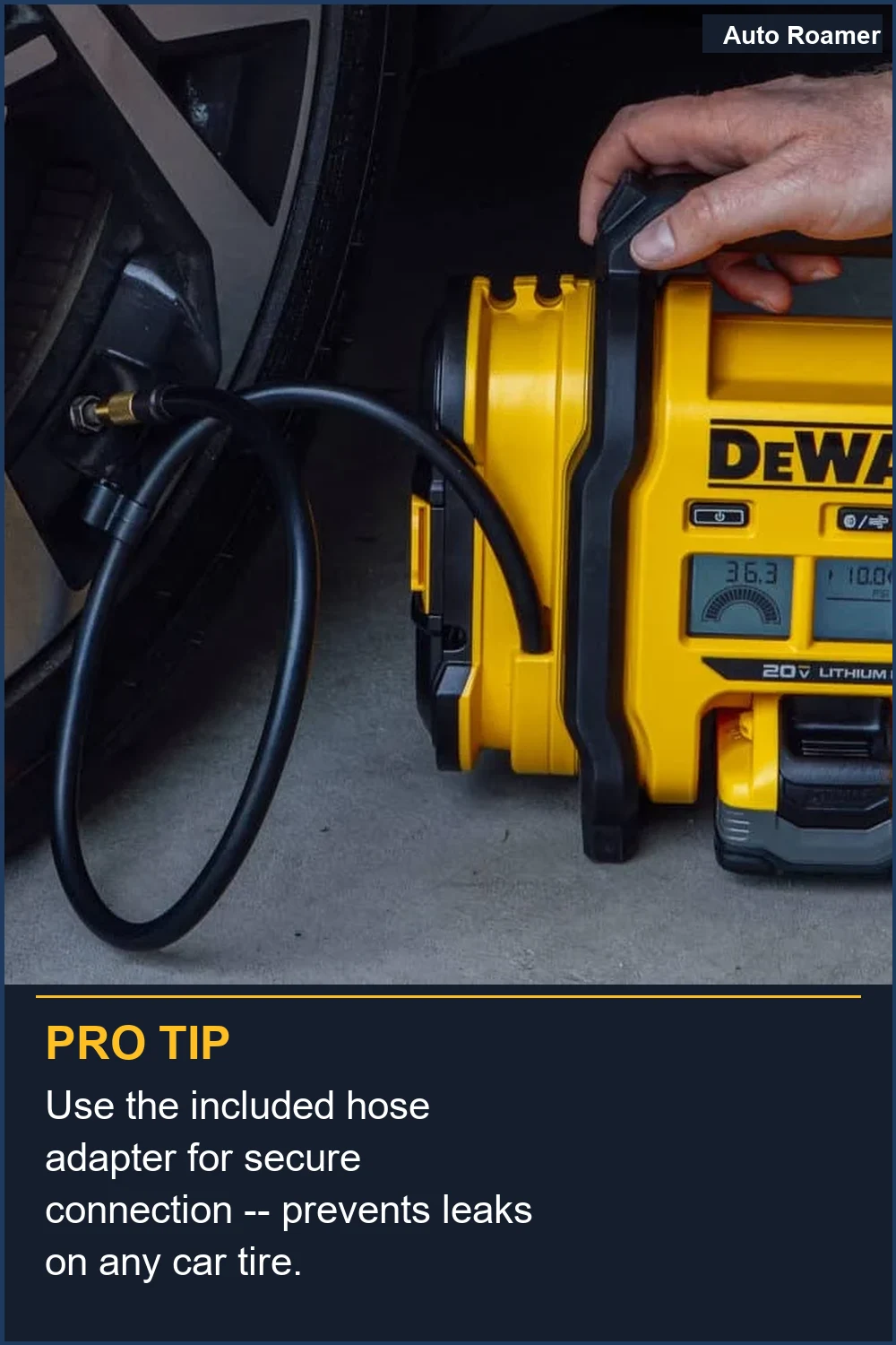 Use the included hose adapter for secure connection -- prevents leaks on any car tire.