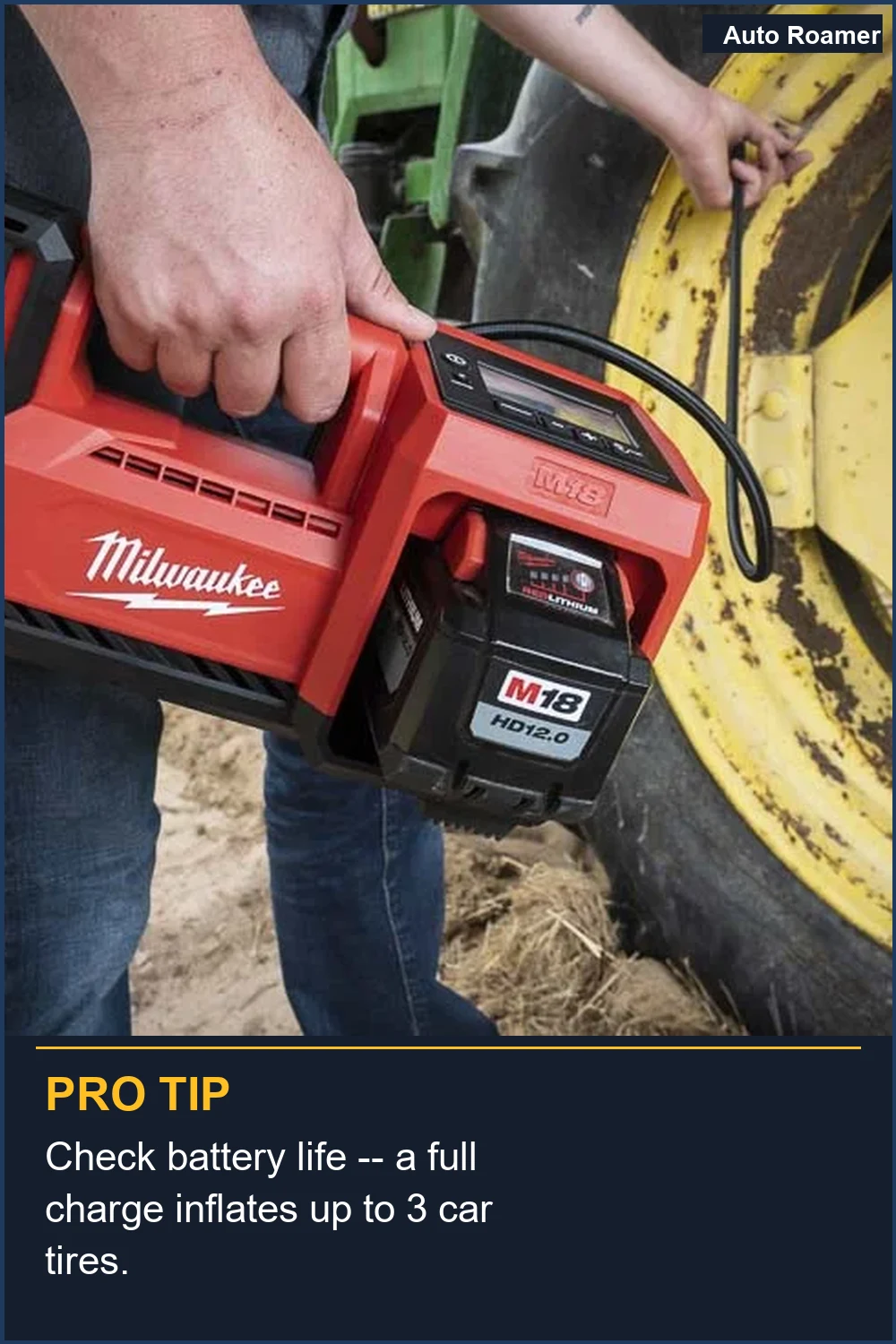 Check battery life -- a full charge inflates up to 3 car tires.