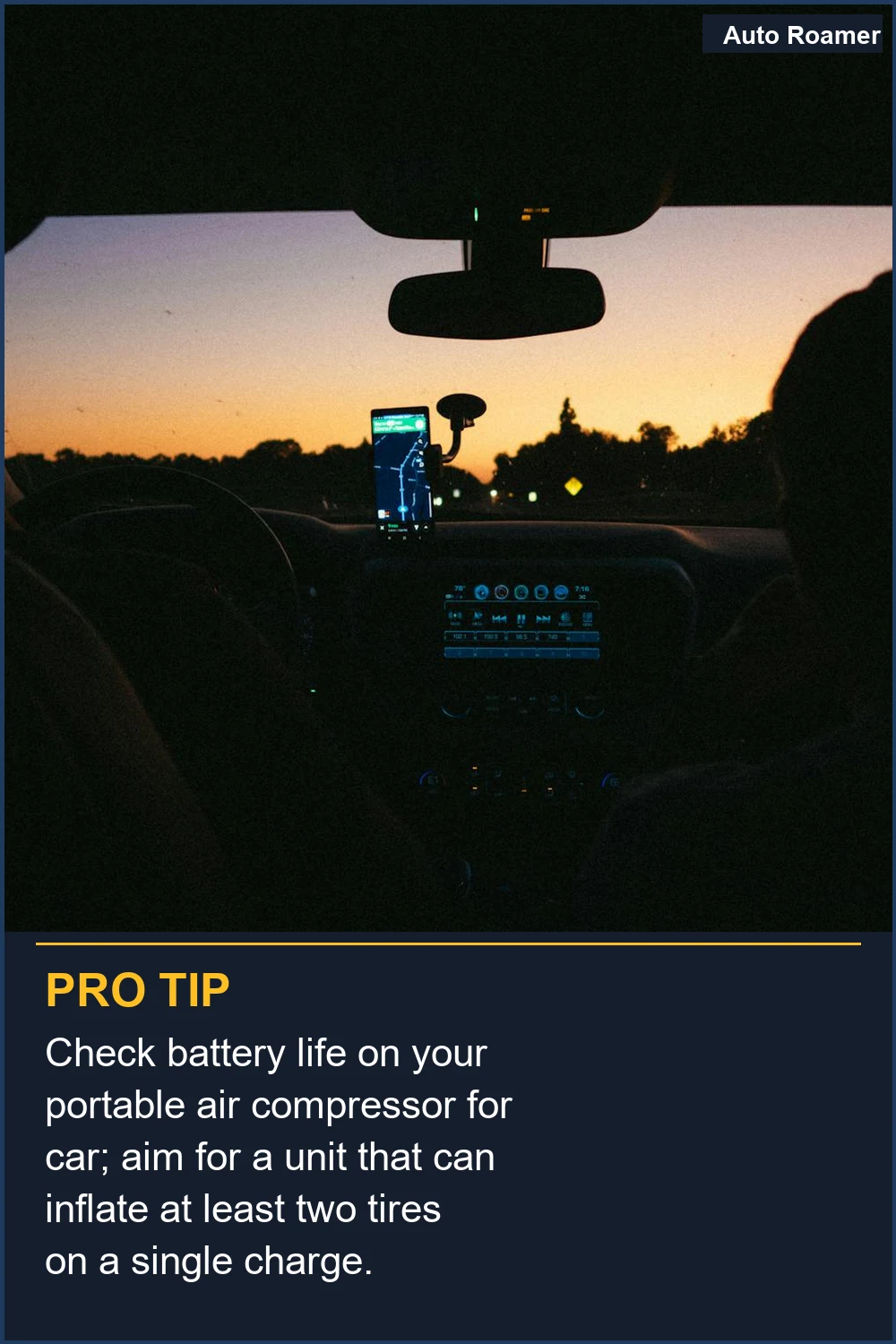 Check battery life on your portable air compressor for car; aim for a unit that can inflate at least two tires on a single charge.