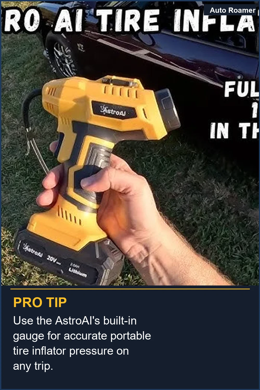 Use the AstroAI's built-in gauge for accurate portable tire inflator pressure on any trip.