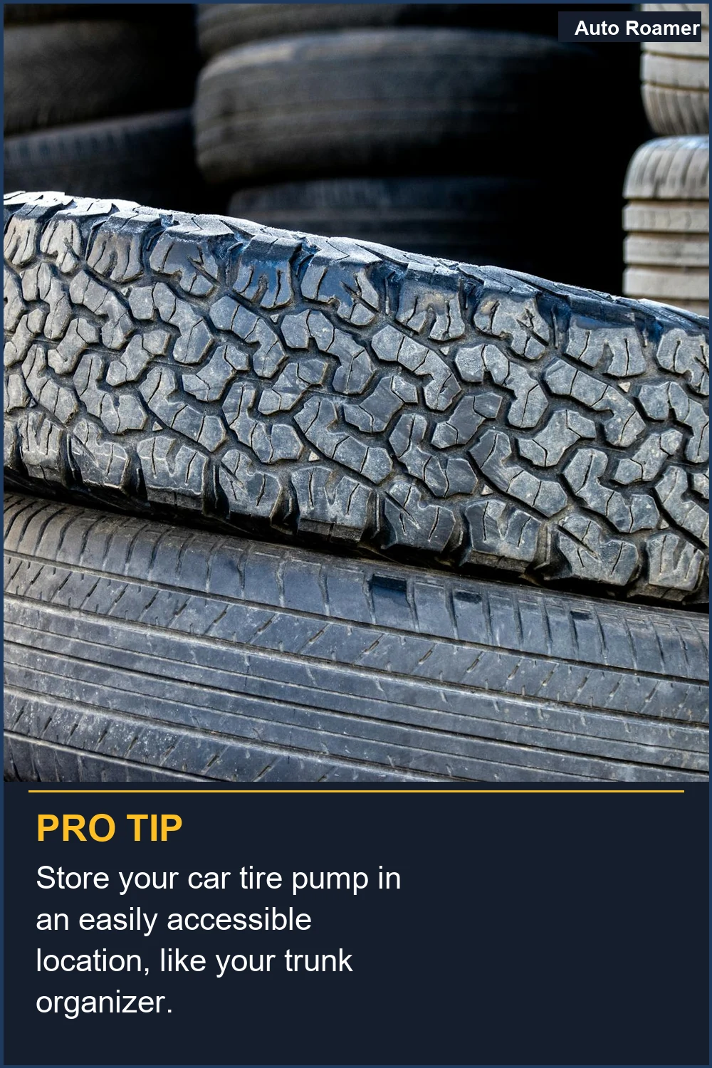 Store your car tire pump in an easily accessible location, like your trunk organizer.