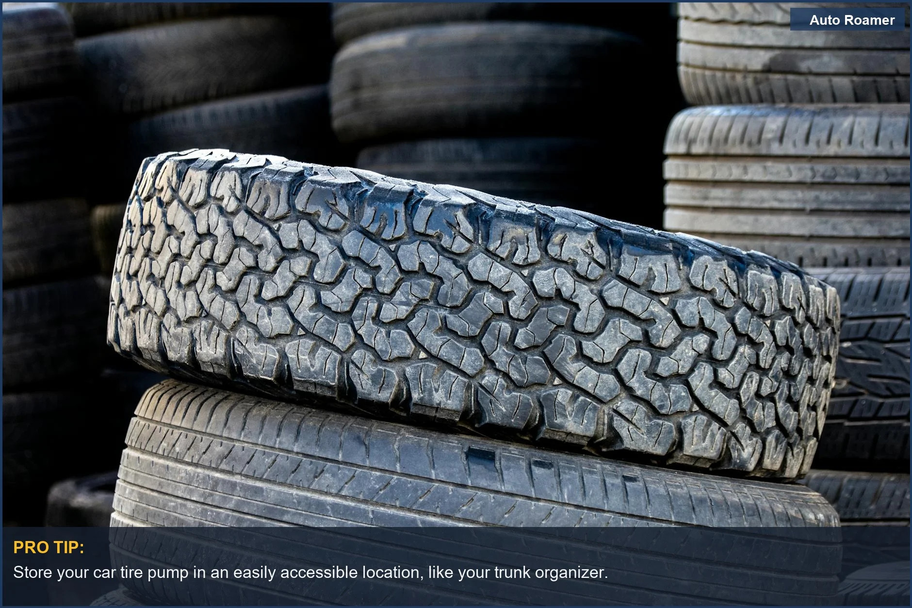 Stacked automotive tires with rugged tread, perfect for understanding car tire pump needs.