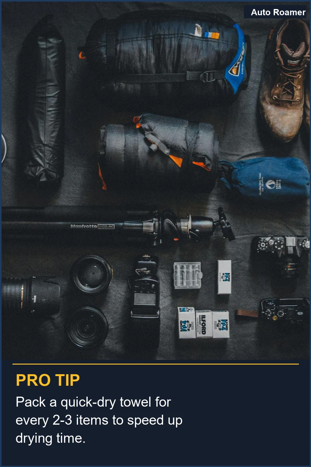 Pack a quick-dry towel for every 2-3 items to speed up drying time.