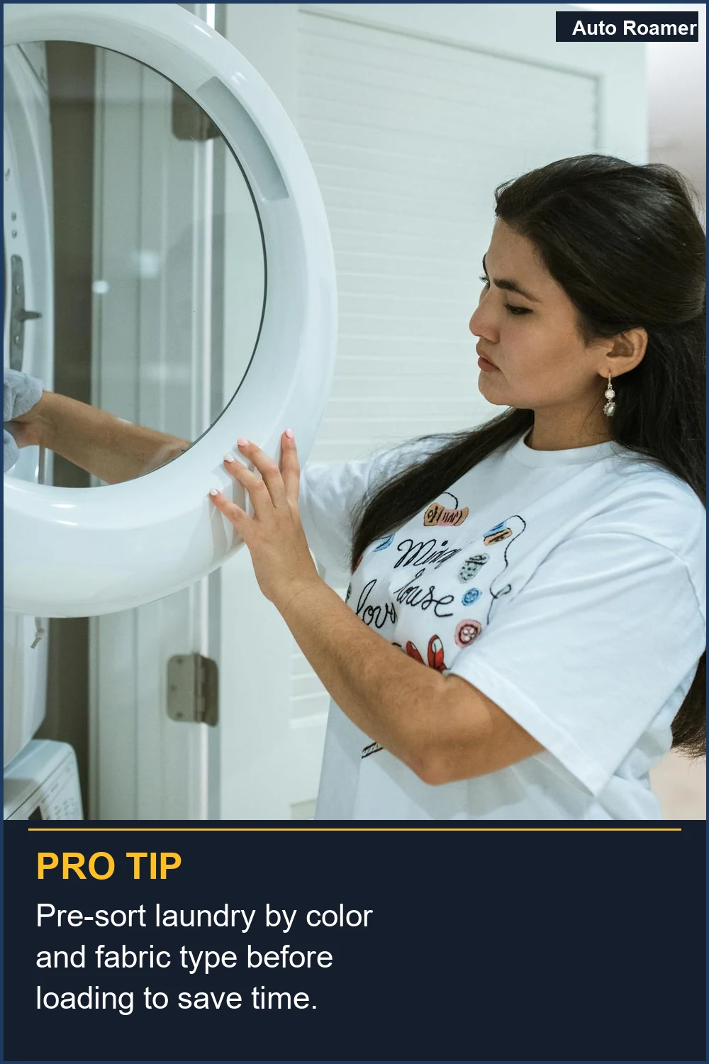 Pre-sort laundry by color and fabric type before loading to save time.