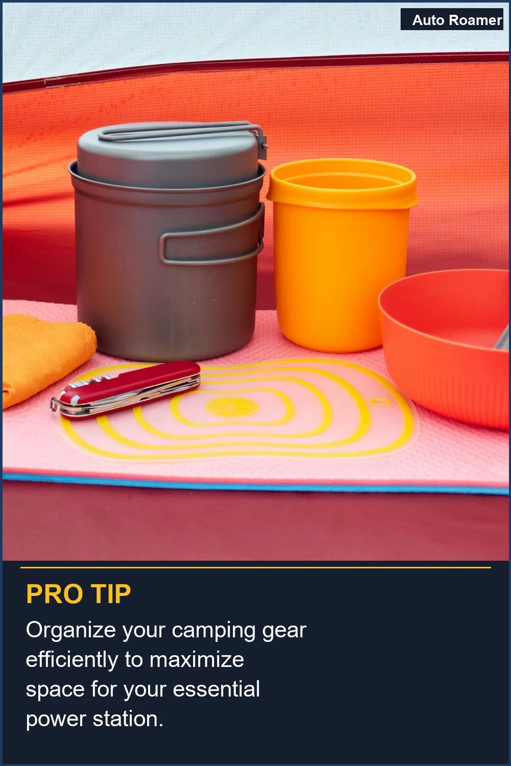 Organize your camping gear efficiently to maximize space for your essential power station.
