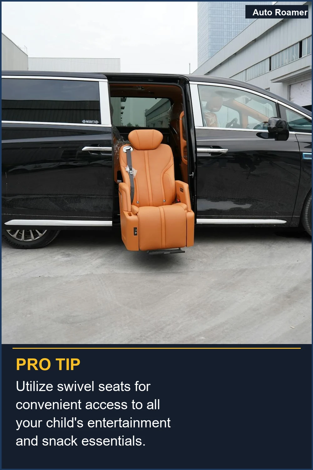 Utilize swivel seats for convenient access to all your child's entertainment and snack essentials.