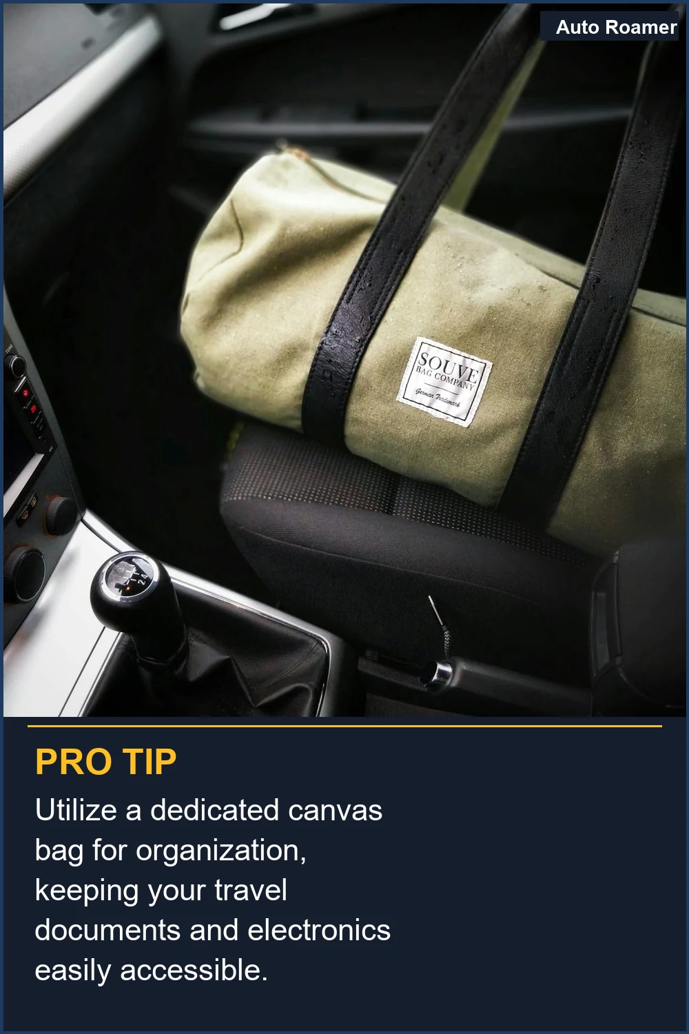Utilize a dedicated canvas bag for organization, keeping your travel documents and electronics easily accessible.