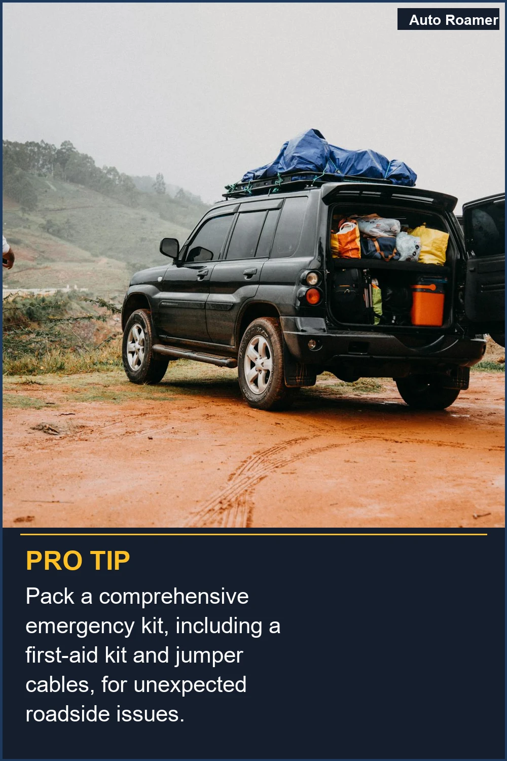 Pack a comprehensive emergency kit, including a first-aid kit and jumper cables, for unexpected roadside issues.