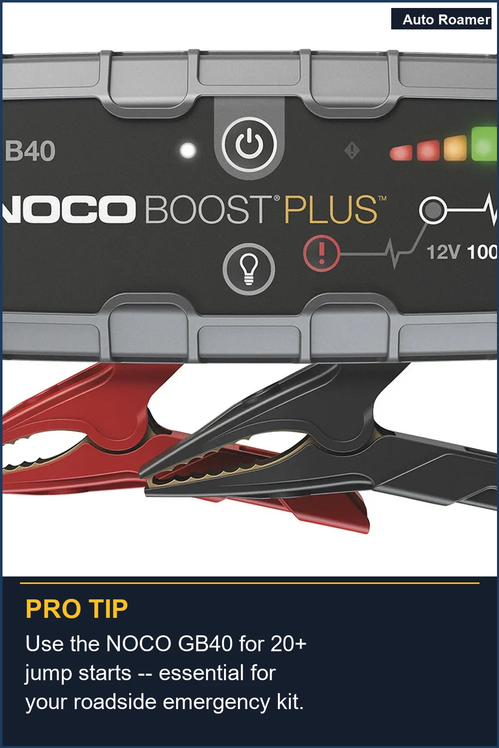 Use the NOCO GB40 for 20+ jump starts -- essential for your roadside emergency kit.