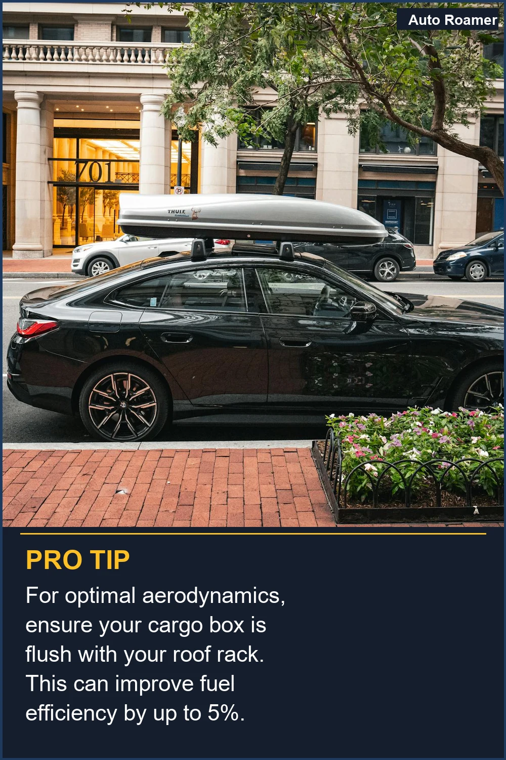 For optimal aerodynamics, ensure your cargo box is flush with your roof rack. This can improve fuel efficiency by up to 5%.